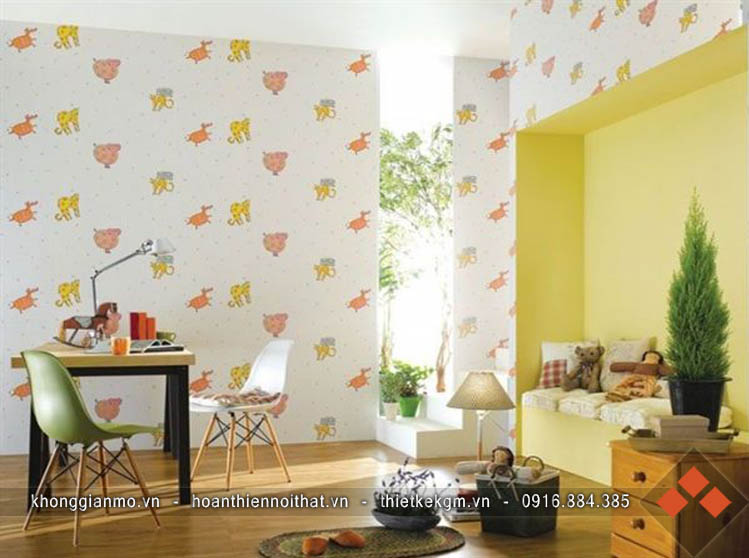 Thiết kế nội thất phòng ngủ cho bé với giấy dán tường sinh động